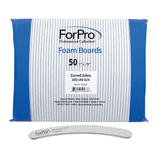 ForPro Professional Zebra Curved Foam Nail Files 50 Pack - Manicure & Pedicure