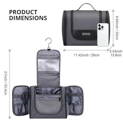 WITZMAN Toiletry Bag for Men Women Large Hanging Multi-organization Bathroom Bag Water-resistant Dopp Kit Shaving Bag Men(B690 Silvery Grey)