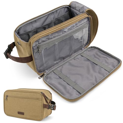 Khaki Large Travel Toiletry Bag for Men – Water-Resistant Shaving Organizer 12.5x6x7 Inches