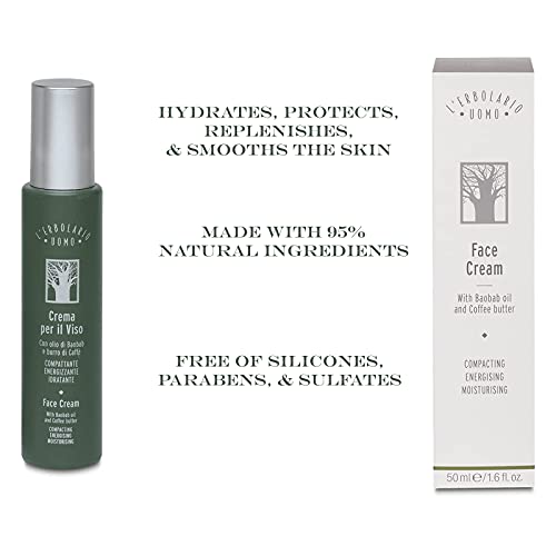 L'Erbolario Uomo Energizing Face Moisturizer for Men with Coffee Butter & Baobab Oil