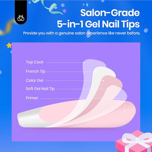 Beetles Short Squoval French Tip Press On Nails, 16 Sizes 64 Pcs Pink Squoval Shape Short Square Press On Nails Fake Nails Extensions Gel Nail Tips Nail Art DIY Manicure Gifts for Women