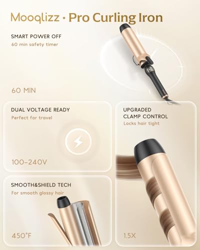 Large Barrel Curling Iron for Long Hair - 2 Inch Professional Wand with 12 Temp Settings