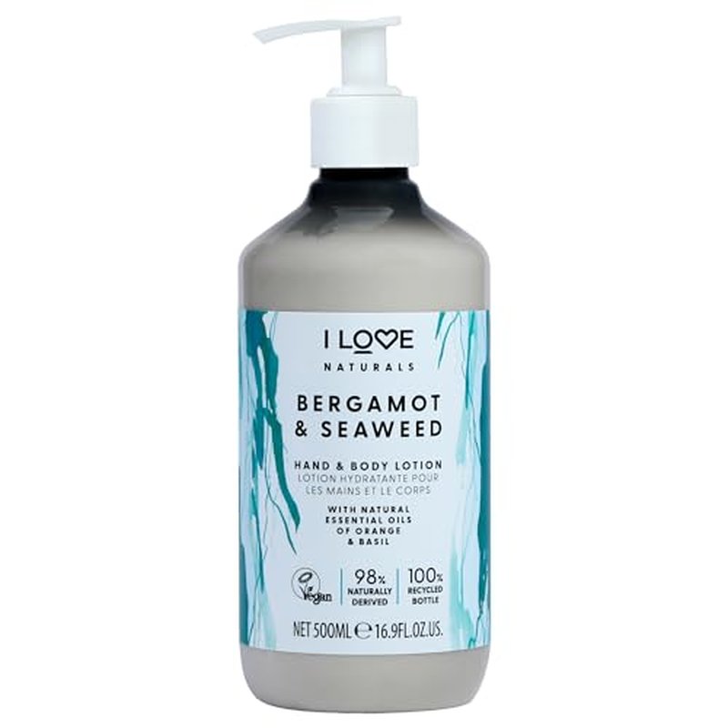 I LOVE Naturals Bergamot and Seaweed Hand and Body Lotion - Moisturizing Lotion for Dry Skin - Coconut Oil and Shea Butter Lotion - 16.9 oz