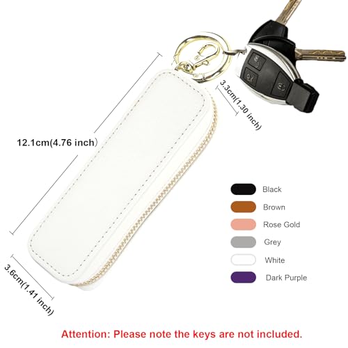 Leather Lipstick Holder Keychain Pouch - White Travel Makeup Organizer