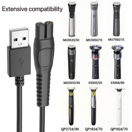 for Philips Norelco One Blade QP2724 QP2834 QP1924 5V USB Charger Cord,Replacement for OneBlade 360 MG9520 BT3238 MG7950 MG5910 X5005 X5006 | Fast Charging | Durable Tangle-Free Design - Black, 2-Pack