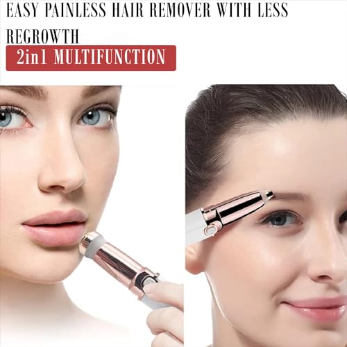 Abhiya's Facial Hair Remover & Eyebrow Trimmer - 2 in 1 Electric Women's Face, Nose & Body Shaver - Painless Epilator - USB Rechargeable with LED Light