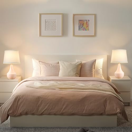 Pink 18.63-Inch Ceramic Bedside Table Lamp Set of 2 - Modern Nightstand Lamps with LED Bulbs & Rocker Switch