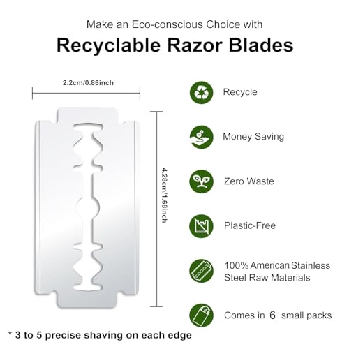 Platinum Coated Safety Razor Blades (USA Stainless Steel, fit All Standard Double Edge Safety Razors), 30 Count, with 1 Compact Razor Blade Disposal Container for Daily & Travel Use