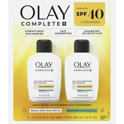 Daily Facial Moisturizer with SPF 40 Sunscreen, 2 Pack, 177 mL (6.0 FL OZ) each, 354 mL (12.0 FL OZ) Total