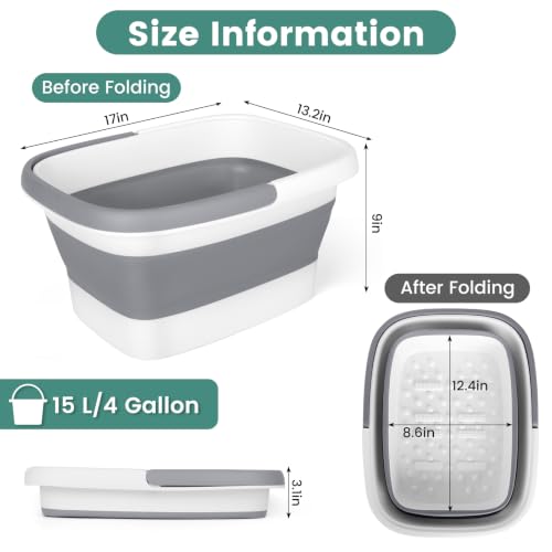 Gray Collapsible Foot Soaking Tub with Massage Rollers - Space-Saving Foot Bath