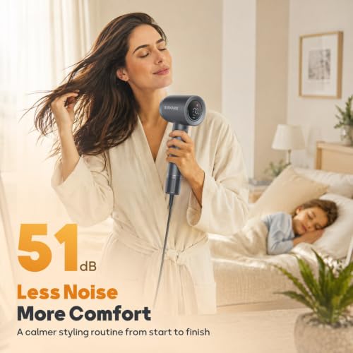 BURKANIX Dark Gray Ionic Hair Dryer with Diffuser & Brushless Motor, Professional Fast Drying