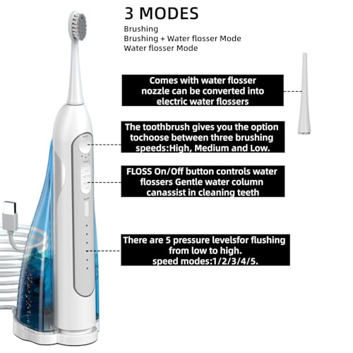 Electric Toothbrush with Water Flosser Portable Sonic Toothbrush & Flossing Device