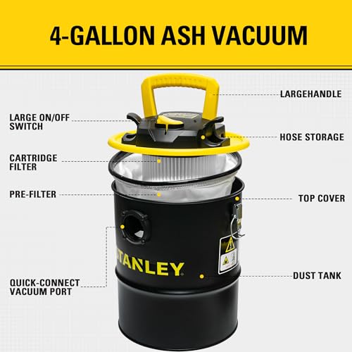 Stanley 4 Gallon 4 HP Ash Vacuum for Fireplaces & Pellet Stoves