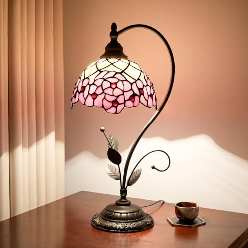 8-Inch Tiffany Style Cherry Blossom Stained Glass Table Lamp - Small Bedside Lamp, Living Room Decor, Creative Gift