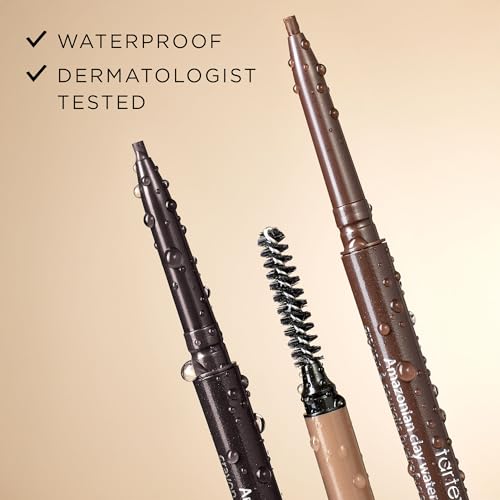 tarte Amazonian Clay Waterproof Brow Pencil Medium Brown - Natural Eyebrow Shaping & Filling with Vitamin E, Vegan & Cruelty-Free