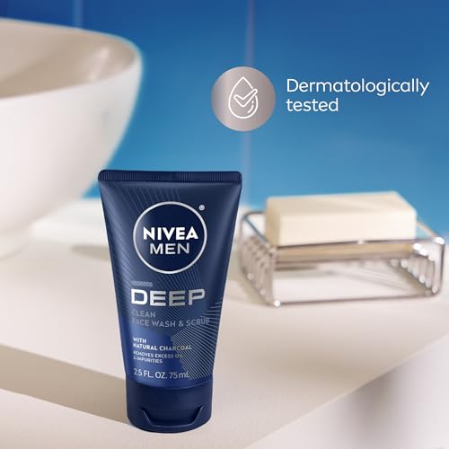 NIVEA MEN Deep Clean Face Wash & Scrub with Charcoal - Pack of 3, 2.5 fl oz each