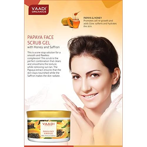 Vaadi Herbals Papaya Face Scrub Gel with Honey & Saffron, 17.65 Ounce Each (Pack of 2)
