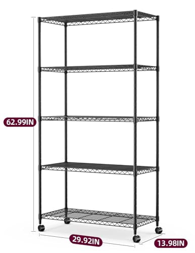 Simple Deluxe Heavy Duty 5-Shelf Storage Shelving Unit 1250lbs Capacity Black 2 Pack - Adjustable & Mobile