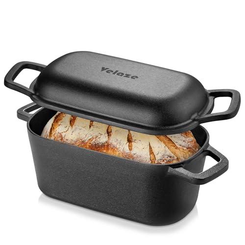 Velaze 3.6 Qt Oval Cast Iron Dutch Oven for Bread Baking - Black