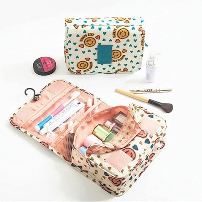 AUGEN Travel Toiletry Bag With Hanging Hook, Portable Makeup Bag Organizer For Women, Water-Resistant Travel Cosmetic Bag Essentials Accessories (Hearty White)