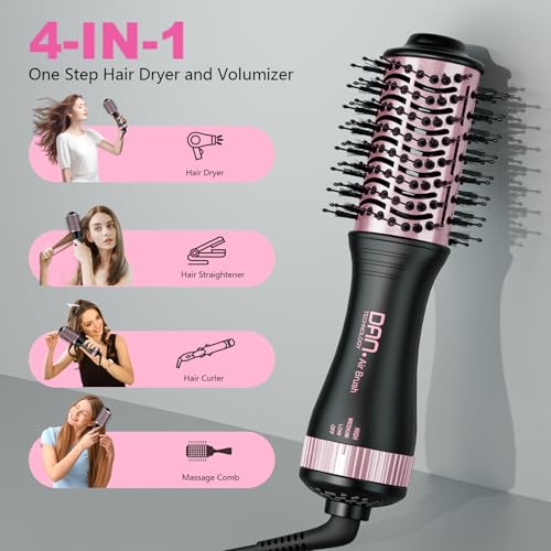 DAN Dual Voltage Hair Dryer Brush - Black 4-in-1 Travel Styling Tool