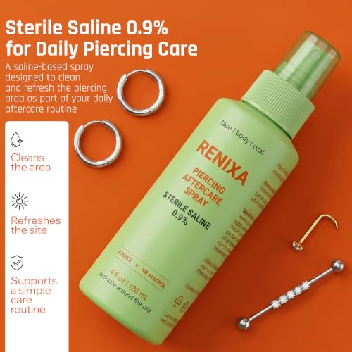 Piercing Aftercare Spray - Sterile Saline 0.9% No Alcohol - Dark Green 4 Fl Oz