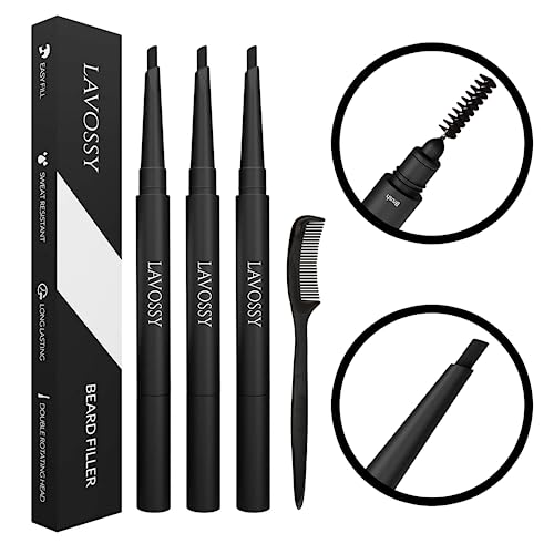 Beard Pencil - Light Brown Pack of 3 - Long Lasting and Easy to Use Pen with Blending Brush for Sleek, Natural, Water/Sweat Proof Results