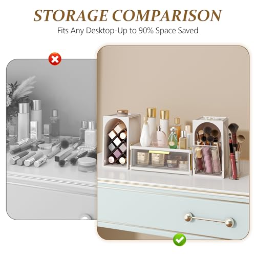 Compact Makeup Organizer Set with Brush and Lipstick Storage - Modular Design