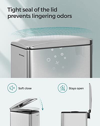 SONGMICS 13-Gallon Stainless Steel Slim Kitchen Trash Can with Lid - Silver Variation