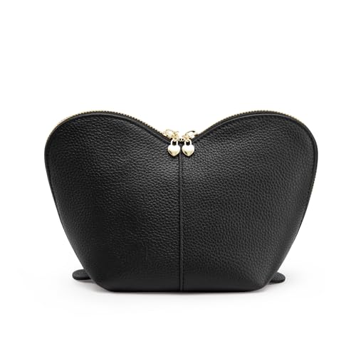 Heart Shaped Leather Makeup Bag - Large Travel Toiletry Organizer for Women - Black