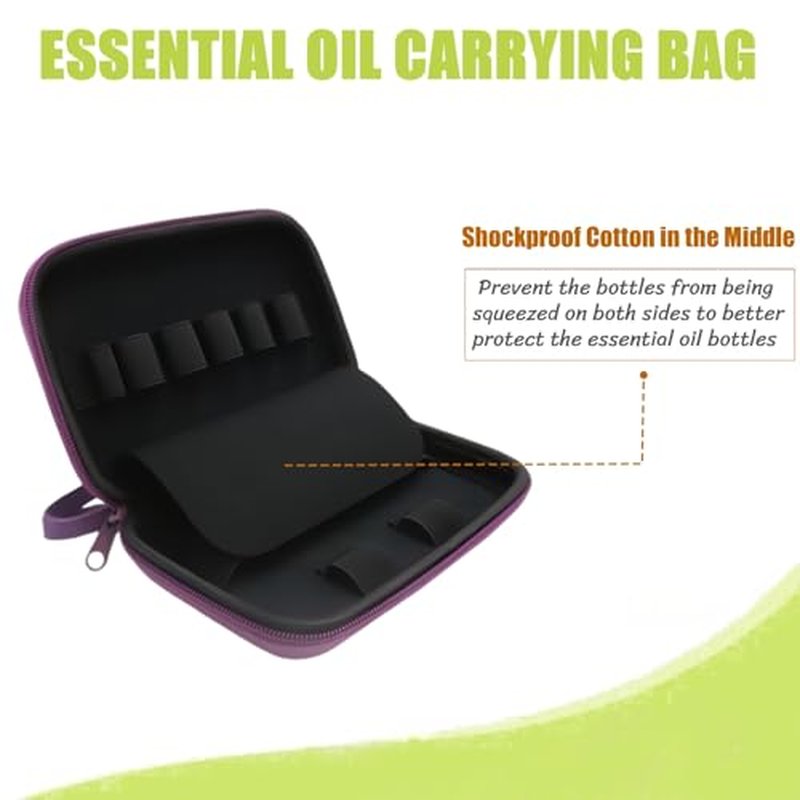 BLIRITEL Essential Oils Organizer Bag, Hard Shell Essential Oil Carrying Case for 15 Bottles, EVA Essential Oil Travel Case for 5ml,10ml Standard and Roller Bottles (Purple)