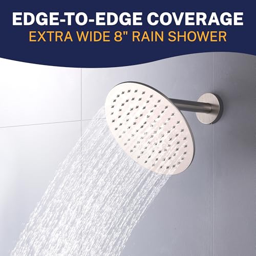 8 Inch Solid Metal Rainfall Shower Head - Brushed Nickel, 2.5 GPM High Flow, Easy Install