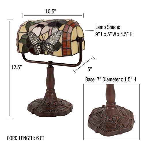 Lavish Home Tiffany Style Bankers Desk Lamp Multicolor Stained Glass Butterfly
