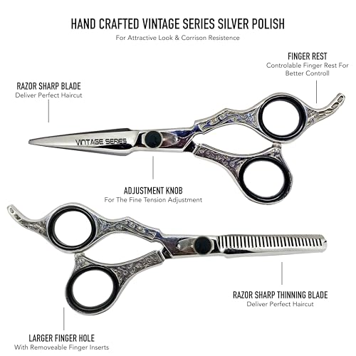Silver 6.5-Inch Professional Hair Cutting & Thinning Shears Set