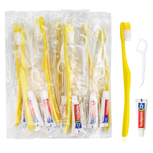 200 Pcs Disposable Toothbrushes with Toothpaste & Floss - Yellow, Individually Wrapped