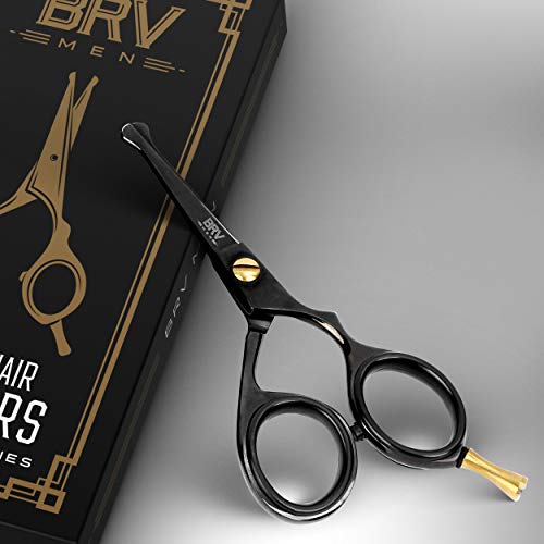 BRV MEN Black Rounded-Tip Nose & Ear Hair Scissors 4.2" - Professional Grooming Tool