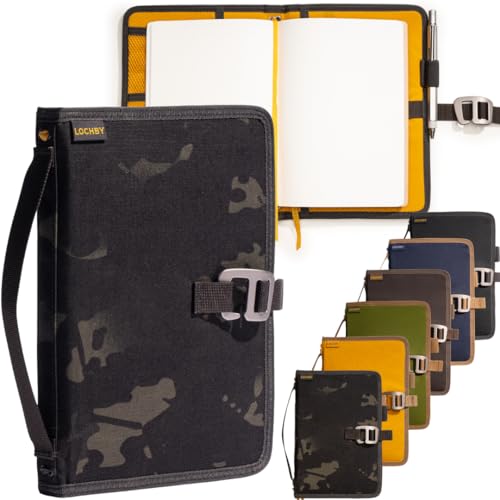 A5 Water-Resistant Waxed Canvas Field Journal Cover with Pen Loop - Black Multicam, Includes Tomoe River Notebook