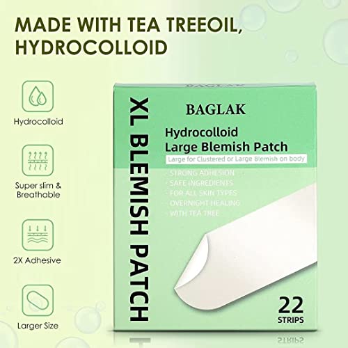 Large Blemish Patches - 22 XL Size Hydrocolloid Strips, Zit Stickers for Face Absorbing Cover - Facial Skin Care