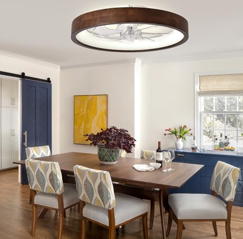 Oaks Aura 20-Inch Dark Wood Modern Flush Mount Ceiling Fan with Lights - Variant SM20-Z
