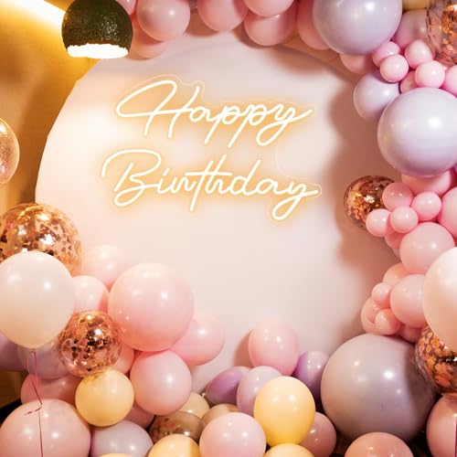 Happy Birthday Neon Sign LED Light - Dimmable Warm White 30x21 Inches - Perfect for Parties & Decor