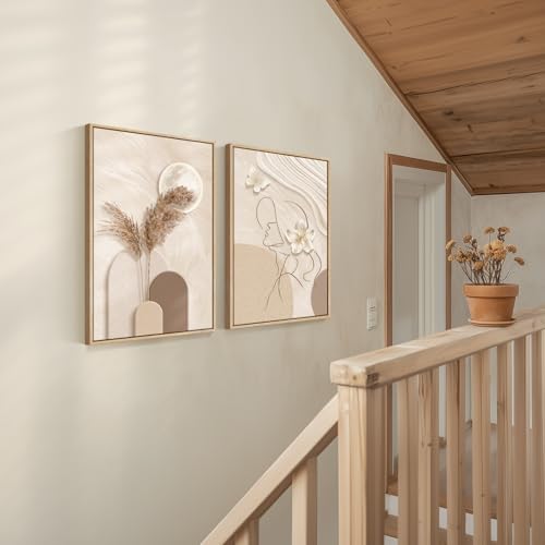 Framed Modern Neutral Abstract Wall Art Set - 20x30 Inches, 2 Pieces
