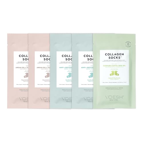 5-Pack Collagen Socks for Dry Feet & Cracked Heel Repair - Moisturizing Vegan Spa Foot Masks