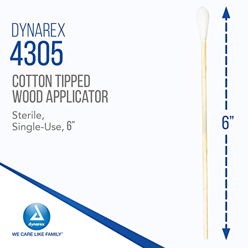 Dynarex 6-Inch Sterile Cotton Tipped Applicators - Single-Use Wooden Cotton Tip Applicators for Wound Care & Dressing, Hygiene, Make Up, Cleaning, Jewelry - 200 Packs x 10 Boxes (Packaging May Vary)