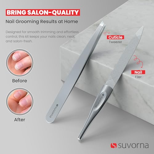 Suvorna Manicure Pedicure Set with Toenail Clippers & Nail Tools - Black 8 Pcs