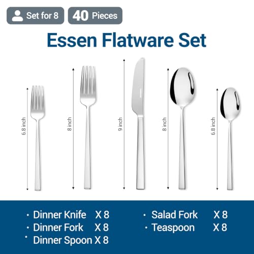 40-Piece Flatware Set for 8 - Stainless Steel Silverware Dinnerware