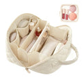 Makeup Bag Travel Toiletry Bag, Puffy Padded Make Up Bags for Women, Waterproof Cosmetic Organizer, Makeup Organizer Wide-open Pouch Purse, Travel Essentials for Toiletries Accessories Storage (White)