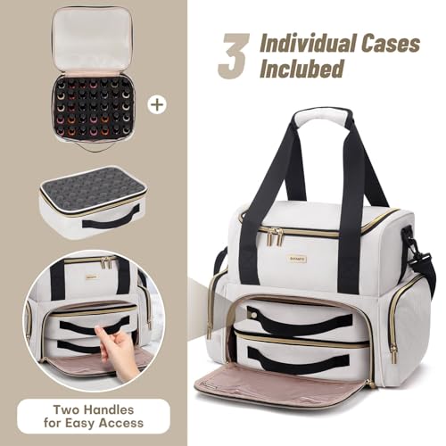 Beige Large Nail Polish Organizer Bag with Lamp & Detachable Compartments
