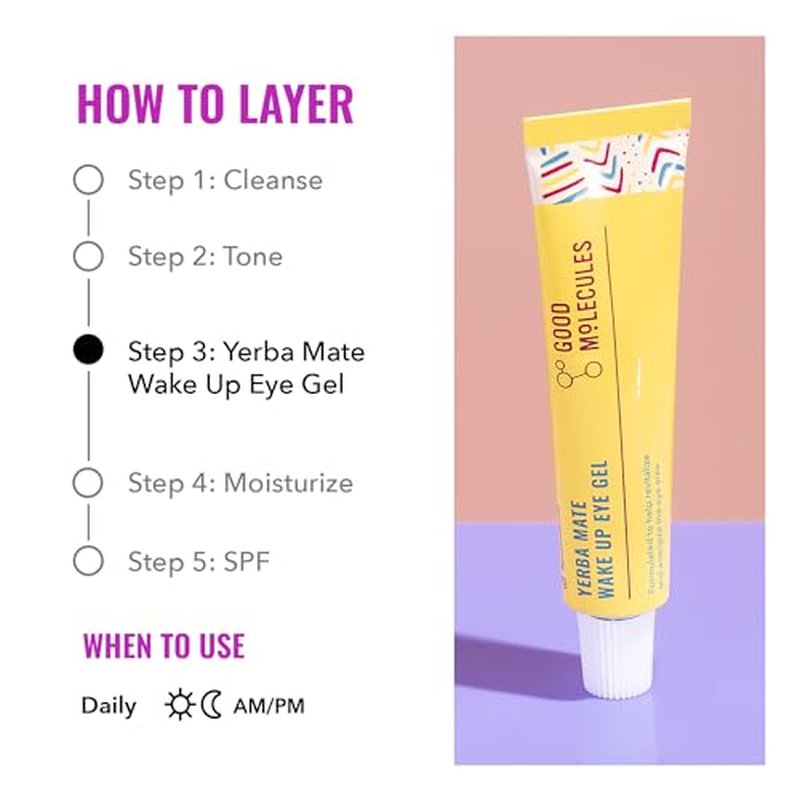 Good Molecules Yerba Mate Wake Up Eye Gel - Hydrating Under Eye Gel Cream with Hyaluronic Acid and Caffeine - Target Dark Circles and Puffiness - Skin Care for Face