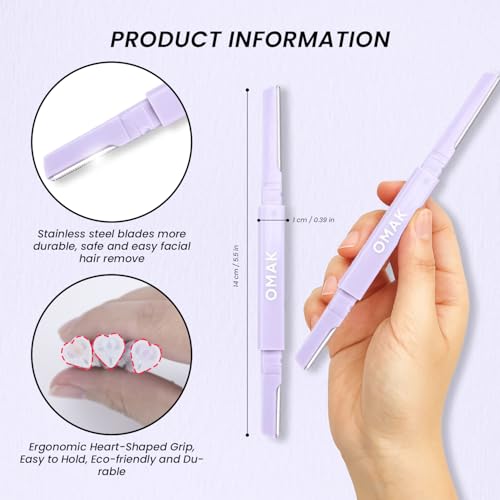 Double-Ended Face Razor for Women ? Eyebrow & Dermaplaning Tool | 6 Pack = 12 Blades Stainless Steel | Peach Fuzz Remover & Exfoliator for Smooth, Glowing Skin