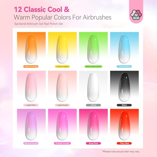 SAVILAND Basis Color Airbrush Gel Nail Polish Set - 12 Colors, Hema-Free